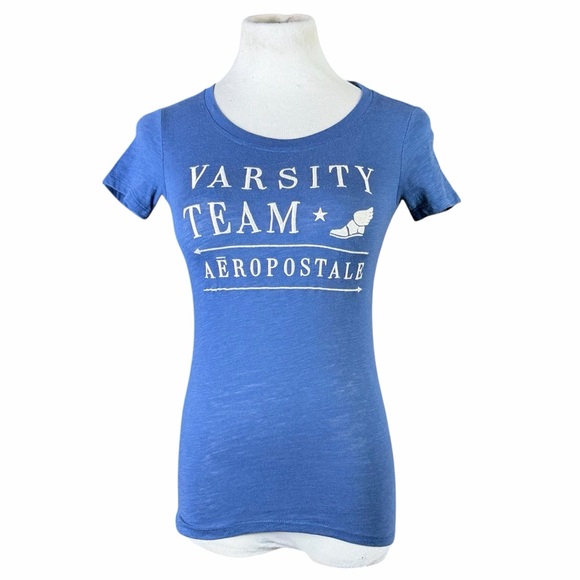 10/$25🦋 Aeropostale Blue & White VARSITY TEAM Graphic Tee - Size XS - Picture 3 of 16